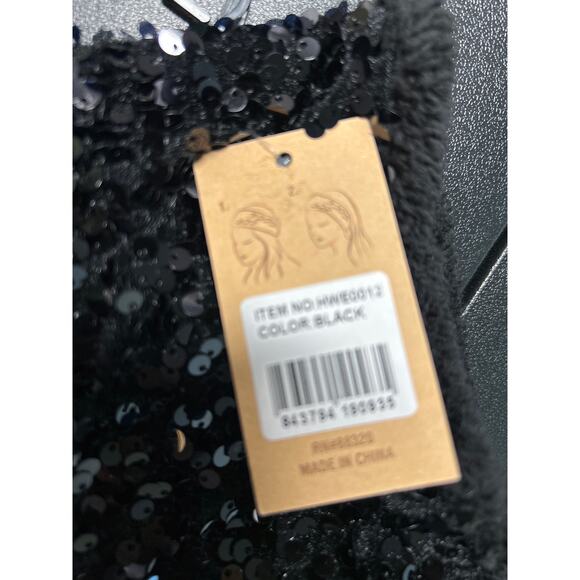 CC Women's Sequin Sherpa Headband Wrap Black Pull-on Winter Ear Muffs NWT - Picture 3 of 4